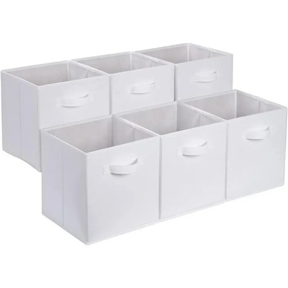 Fabric Cube Storage Bins Set of 6 Collapsible Organizer Boxes with Handles
